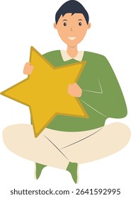 Young People Giving Star Illustration. Customer Feedback. Flat Vector Character.