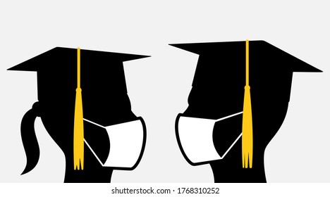 Young people with graduation caps and face masks