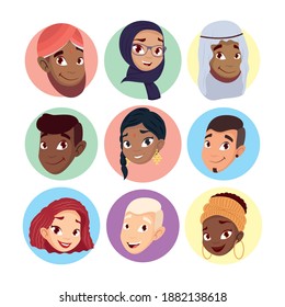 young people group diversity heads characters vector illustration design