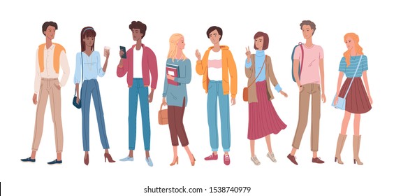 Young people group flat vector illustration