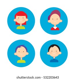 Young People Group Icon Set Teenager Children Avatar Flat Vector Illustration