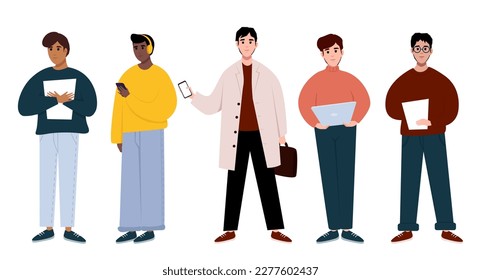 Junge Menschen Gruppe Vektorgrafik. Multikulturelle Studentengruppe, internationale Menschen Vektorgrafik.