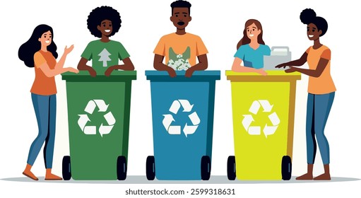 Young people help the environment by sorting garbage correctly