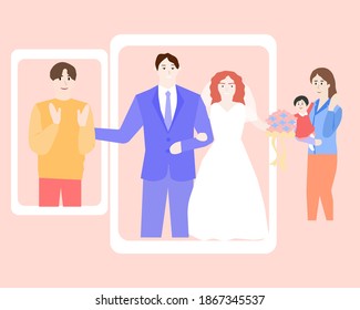Young people hold a wedding ceremony, a vector graphic