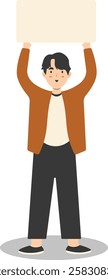 Young People Holding Blank Banner Illustration. Vector Character in Flat Style.