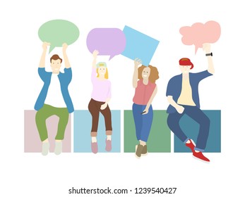 young people holding speech bubble banner concept