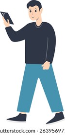 Young People Holding Technology Device. Vector Illustration in Flat Cartoon Design.