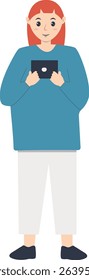 Young People Holding Technology Device. Vector Illustration in Flat Cartoon Design.