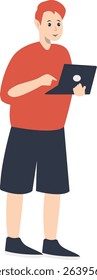 Young People Holding Technology Device. Vector Illustration in Flat Cartoon Design.