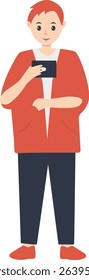 Young People Holding Technology Device. Vector Illustration in Flat Cartoon Design.