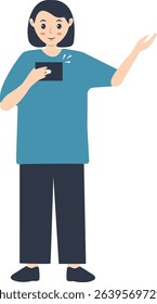 Young People Holding Technology Device. Vector Illustration in Flat Cartoon Design.