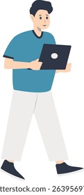 Young People Holding Technology Device. Vector Illustration in Flat Cartoon Design.