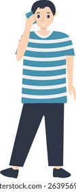 Young People Holding Technology Device. Vector Illustration in Flat Cartoon Design.