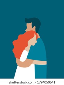 young people hugging each other. Young couple embrace with love and care. Love concept. Happy Hug day greeting card. Flat vector illustration