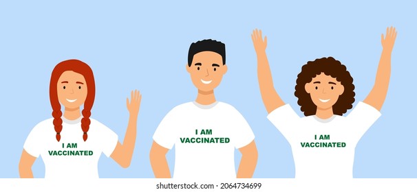Young people with inscriptions on t-shirts - I am Vaccinated