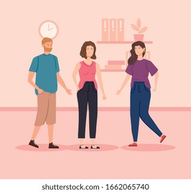 young people inside house scene vector illustration design