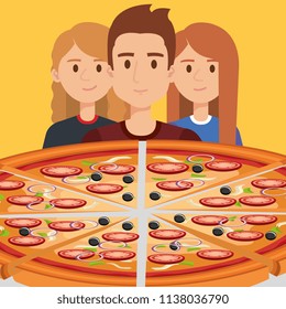 young people with italian pizza