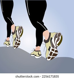 Young people jogging in city park in summer. Group of runners running along path, training outdoors. Active and healthy lifestyle of male and female joggers. Colored flat vector illustration