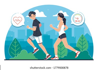young people jogging together illustration