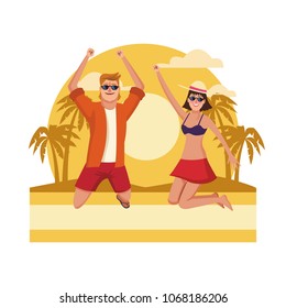Young people jumping at beach