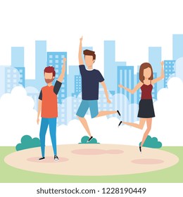 Young people jumping design