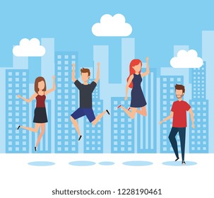 Young people jumping design