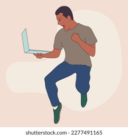 Die jungen Leute springen glücklich. dynamischer Charakter. einfache Vektorgrafik umreißen.