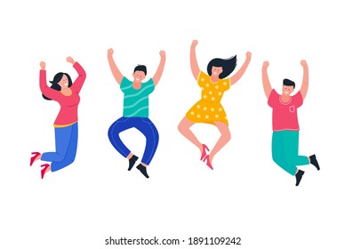 Young people jumping and having fun. Flat positive people lifestyle design for party, sport, dance, happiness, success. 