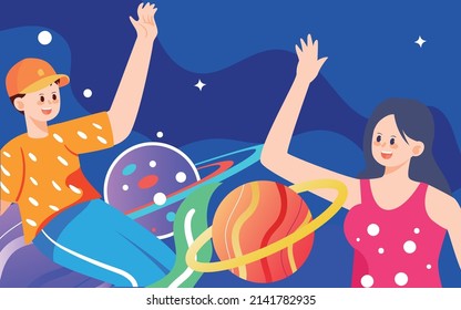 Young people are jumping, May 4th youth festival characters vector illustration