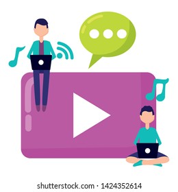young people laptop social media vector illustration