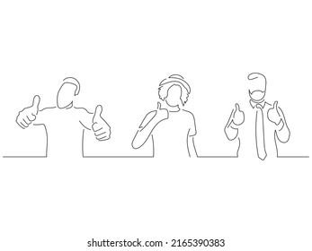 Young people in line art drawing style. Composition of three persons making expressions. Black linear sketch isolated on white background. Vector illustration design.