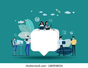 Young people looking for likes on social media  with Speech bubble - Icon  Business/Finance  -  Creativity modern Idea and Concept illustration vector.