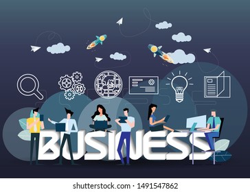 Young people looking for likes on social media - Text Business,icon  Business/Finance  -  Creativity modern Idea and Concept illustration vector.