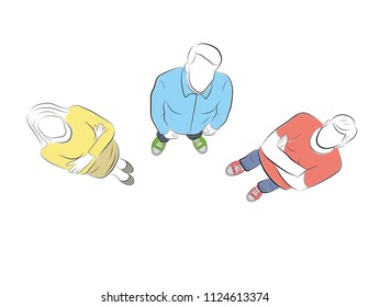 young people are looking up. view from above. vector illustration.