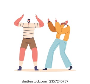 Young People Male And Female Characters Communicate Using Pointing Or Indicating Gestures, Expressing Emotions