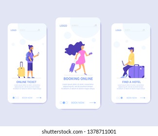 Young people with map, bag and baggage. Travel and tourism concept for website template, online booking reservation, landing page, banner, flight tickets service. Vector illustration