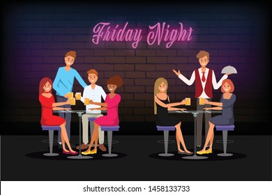 Young people meeting in night club bar cafe and enjoy to party.