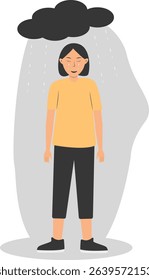 Young People Mental Disorder. Depressed and Frustrated. Flat Cartoon Vector Illustration