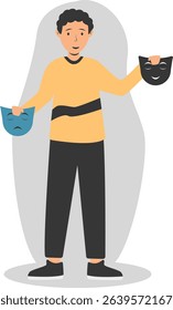 Young People Mental Disorder. Depressed and Frustrated. Flat Cartoon Vector Illustration