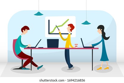 Young People in Office - Men and Woman Vector Design