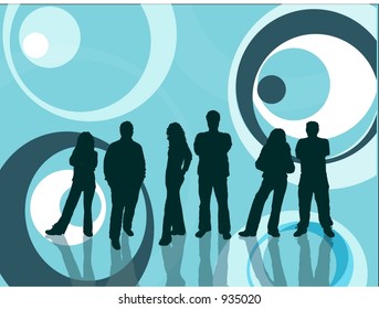 Young people on retro background - vector