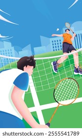 Young people playing badminton poster