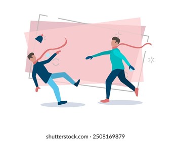 Young people playing snowballs vector illustration. Winter vacation, leisure, snow fighting. Winter activity concept. Can be used for topics like winter, season, holiday