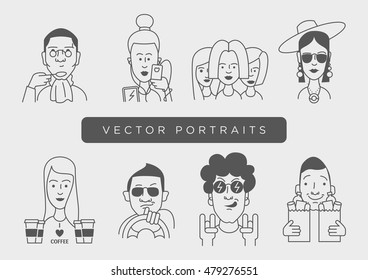 Young people portraits. Vector illustrations.