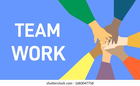 Young people putting their hands together. Symbol of teamwork, partnership, agreement, social community and unity. People putting their hands together.