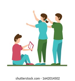 jóvenes leyendo personajes de libro ilustraciones vectoriales