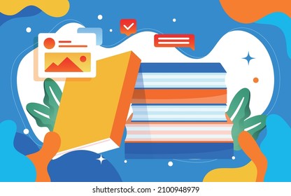 Young people reading books. Holidays time. Back to school, Study, Learning, Knowledge and Education vector concept