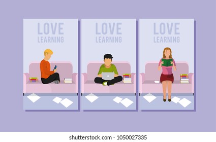 Young people reading and learning from home