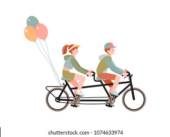 Young people riding on bicycle. Vector.