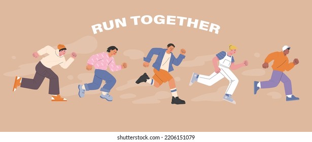 Young people are running and competing with each other. flat design style vector illustration.